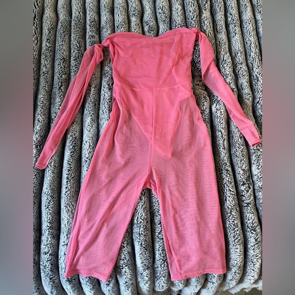 PINK MESH BODYSUIT, BUILT IN COVER UP